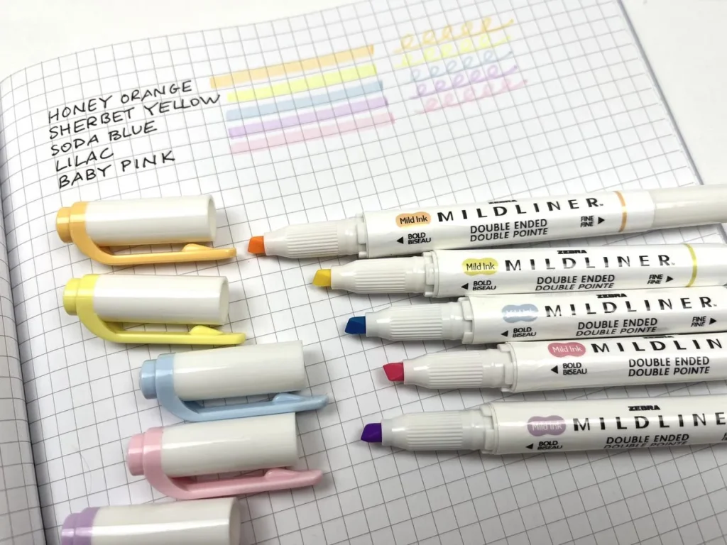 Colorful mildliner markers